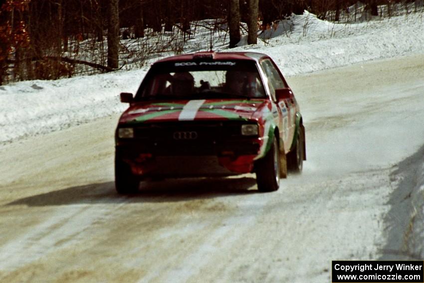 Carlos Arrieta, Sr. / Dick Casey at speed on SS5, Avery Lake I, in their Audi 4000 Quattro.
