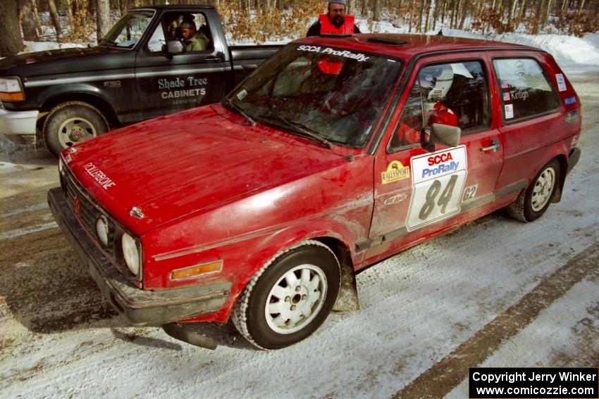 The J.B. Niday / Al Kintigh VW GTI leaves the start of SS5, Avery Lake I.