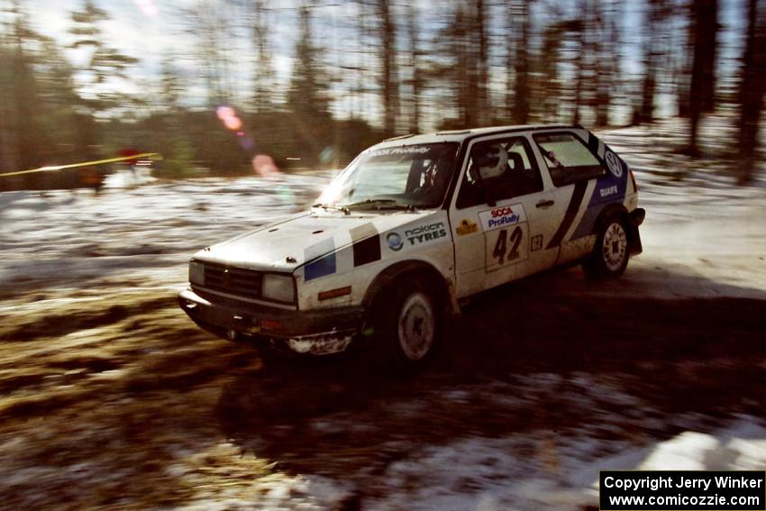 Eric Burmeister / Mark Buskirk VW GTI drifts through the hairpin on SS7, Ranch II.