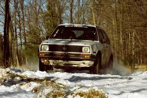 Doug Davenport / Lea Hoffa set up for a hairpin on SS7, Ranch II, in their VW Golf.