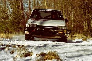 The Mark Brown / Ole Holter Toyota Corolla FX-16 sets up for the hairpin on SS7, Ranch II.