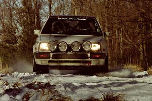 The Brad Hawkins / Adrian Wintle VW Jetta sets up for the hairpin on SS7, Ranch II.