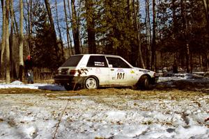 The Mark Brown / Ole Holter Toyota Corolla FX-16 takes the hairpin on SS7, Ranch II.
