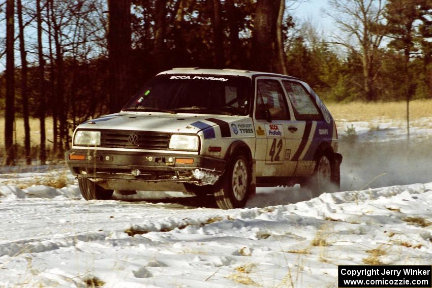 The Eric Burmeister / Mark Buskirk VW GTI slows down for the hairpin on SS7, Ranch II.