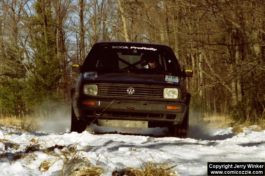 The Colin McCleery / Jeff Secor VW GTI sets up for the hairpin on SS7, Ranch II.