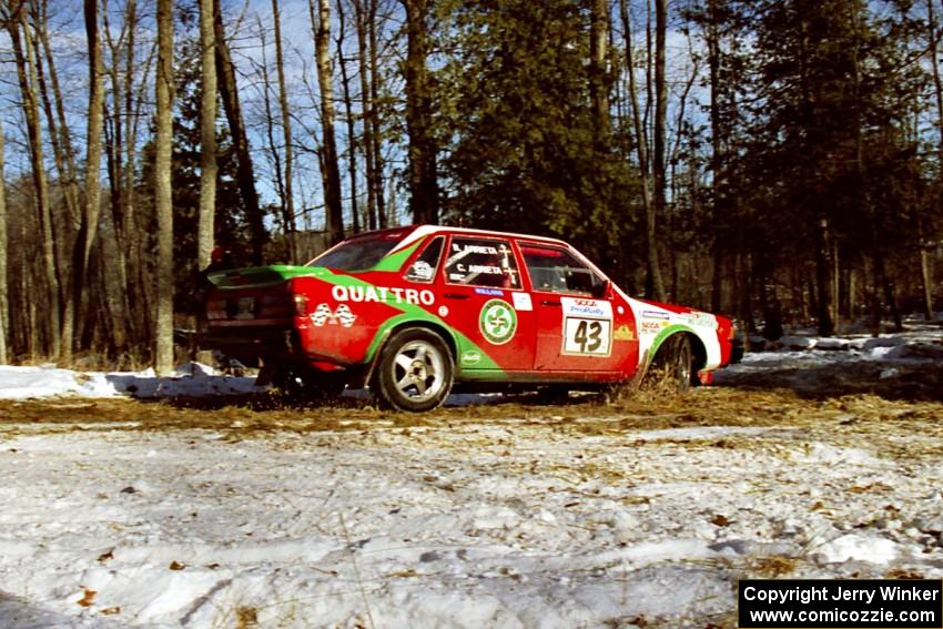 Carlos Arrieta, Sr. / Dick Casey take the hairpin on SS7, Ranch II, in their Audi 4000 Quattro.