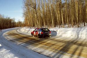 The Brian Vinson / Luke Stuart VW GTI through a sweeper on SS9, Avery Lake II.