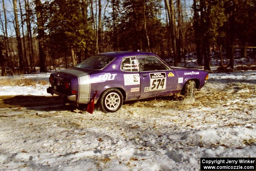 The Mark Kleckner / Al Zifilippo Dodge Colt at the hairpin on SS7, Ranch II.