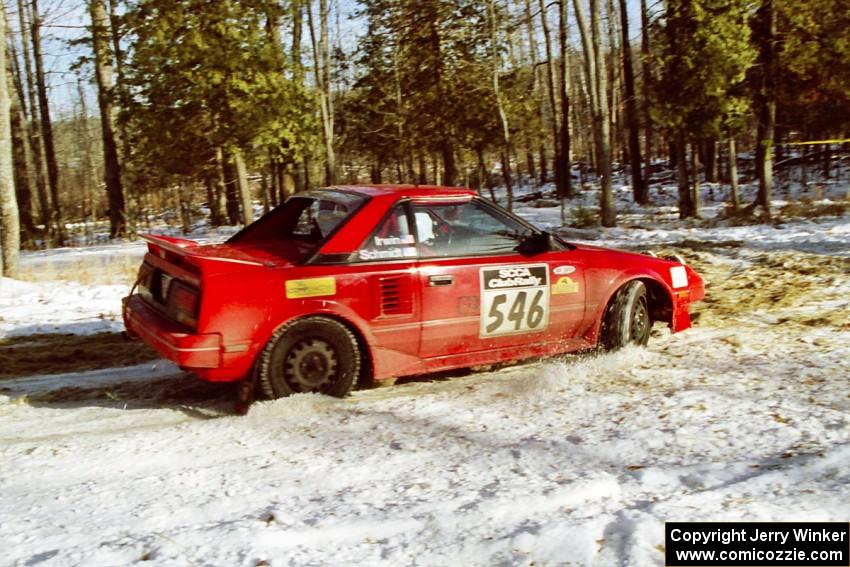 The Steve Irwin / Phil Schmidt Toyota MR2 takes the hairpin on SS7, Ranch II.