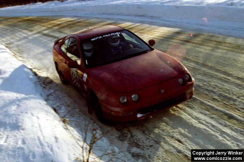 The Ryan Brooks / Shanti Traskowski Acura Integra at speed at on SS9, Avery Lake II.