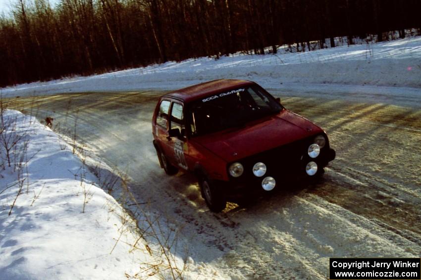 The Josh Scott / Roxanne Slancik VW GTI at speed on SS9, Avery Lake II.