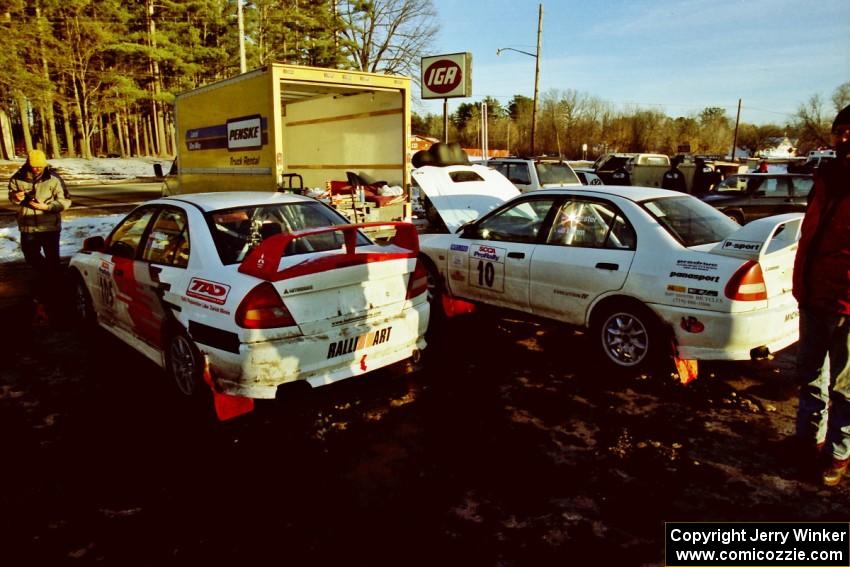 The TAD Racing Mitsubishi Lancer Evo IV's of (105) Bill Morton / Rob Walden and (10) Pete Lahm / Matt Chester.