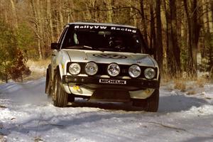 The Jon Hamilton / Josh Westhoven VW Rabbit sets up for the hairpin on SS7, Ranch II.