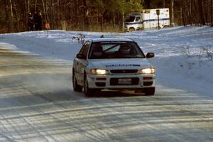 Greg Healey / John MacLeod at speed on SS9, Avery Lake II, before sundown in their Subaru Impreza.