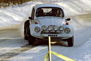 Reny Villemure / Mike Villemure at speed on SS9, Avery Lake II, before sundown in their VW Beetle.