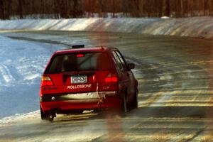 J.B. Niday / Al Kintigh at speed on SS9, Avery Lake II, at sundown in their VW GTI.