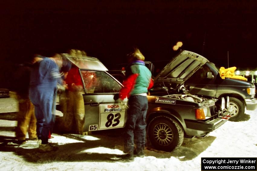 Mark Utecht / Brenda Corneliusen get serviced for the final time of the night in their Dodge Omni GLH-Turbo.