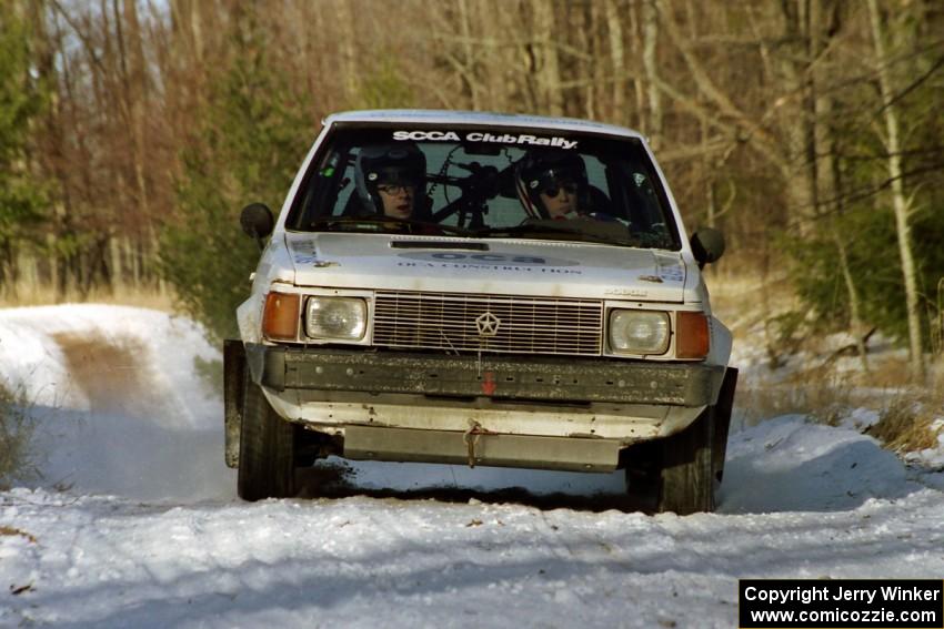 John Zoerner / John Shepski set up their Dodge Omni GLH-Turbo for the hairpin on SS7, Ranch II.