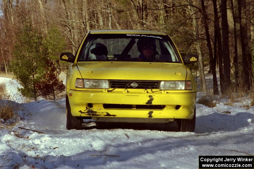 The Bruce Eddy / Jeff Shields Nissan Sentra SE-R prepares for the hairpin on SS7, Ranch II.