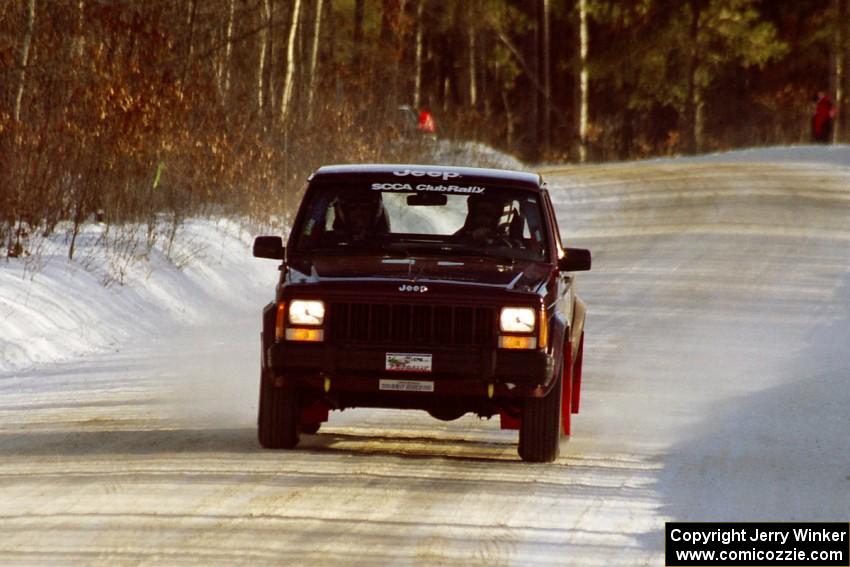 Scott Carlborn / Dale Dewald leave the start on SS9, Avery Lake II, late in the day in their Jeep Comanche.