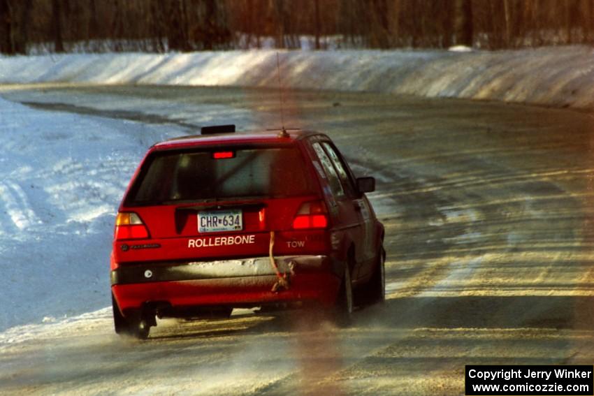 J.B. Niday / Al Kintigh at speed on SS9, Avery Lake II, at sundown in their VW GTI.