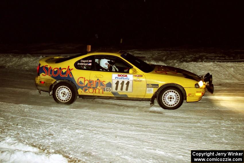 The Jim Anderson / Martin Dapot Honda Prelude drifts through a 90-left on SS16, the final stage.