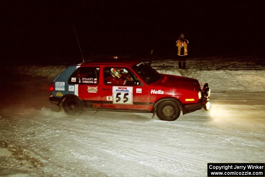 Brian Vinson / Luke Stuart drift through a left-hander on SS16, the final stage, in their VW GTI.