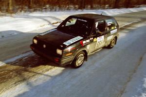 The Colin McCleery / Jeff Secor VW GTI at speed before sundown on SS9, Avery Lake II.