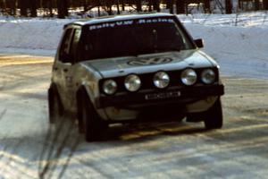 The Jon Hamilton / Josh Westhoven VW Rabbit at speed on SS9, Avery Lake II.