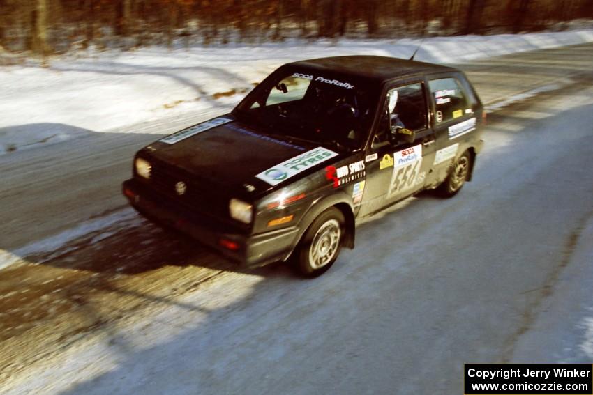The Colin McCleery / Jeff Secor VW GTI at speed before sundown on SS9, Avery Lake II.