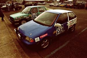 The Dan Moore / John Hopponen Suzuki Swift GTi and Damien Crane / John Adams-Graf VW Jetta before the event.