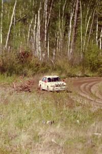 The Todd Jarvey / Rich Faber Mitsubishi Galant VR-4 at speed in the Two Inlets State Forest.