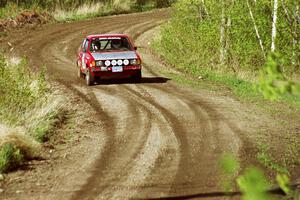 Mike Halley / Emily Burton-Weinman through a series of fast sweepers in the Two Inlets State Forest in their VW Rabbit.