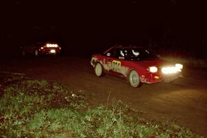 The Paul Dunn / Rebecca Dunn Toyota Celica All-trac chases the Randy Bailey / Will Perry Toyota MR2 at the crossroads.