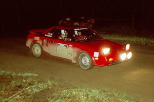 Phil Schmidt / Steve Irwin at speed at the crossroads spectator point in their Toyota MR-2.
