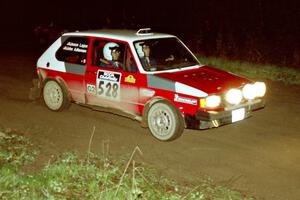 John Adleman / Jason Lajon at speed at the spectator point at the crossroads in their VW GTI.