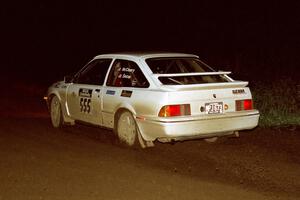 Colin McCleery / Jeff Secor drift their Merkur XR4Ti through a 90-right on the final stage.