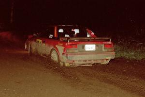 Phil Schmidt / Steve Irwin drift their Toyota MR-2 through a 90-right on the final stage of the rally.