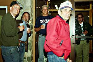 L to R) J.B. Niday, Doc Shrader, Al Kintigh, Ken Stewart, and Jesse Mullan in front of the hotel.