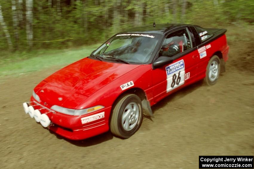 The Mark Larson / Kelly Cox Eagle Talon drifts through the first corner of Indian Creek Rd., SS1.