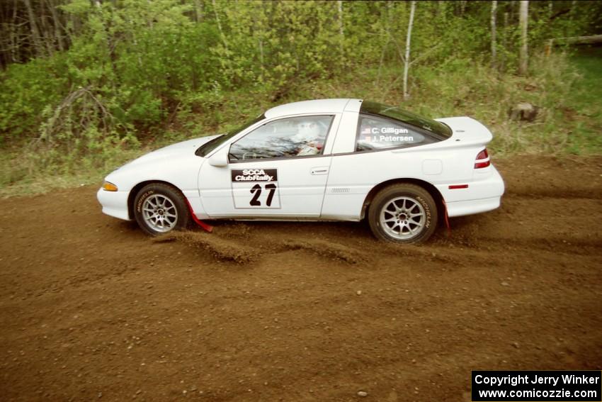 Chris Gilligan / Joe Petersen drift wide into the first corner of Indian Creek Rd., SS1, in their Mistubishi Eclipse GSX.