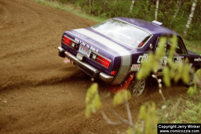 Mark Kleckner / Jeff Hribar go straight off the road at the first corner of SS1 in their Dodge Colt.