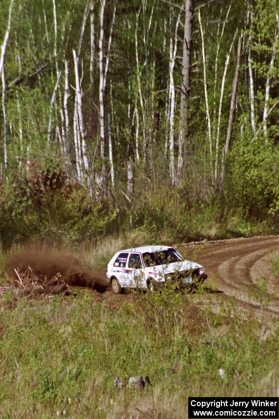 Bob Nielsen / Brett Corneliusen take it to the edge of the road with their VW Golf in the Two Inlets State Forest.