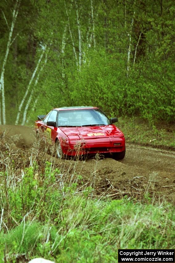 The Randy Bailey / Will Perry Toyota MR-2 carries too much speed through a corner and starts to go off.