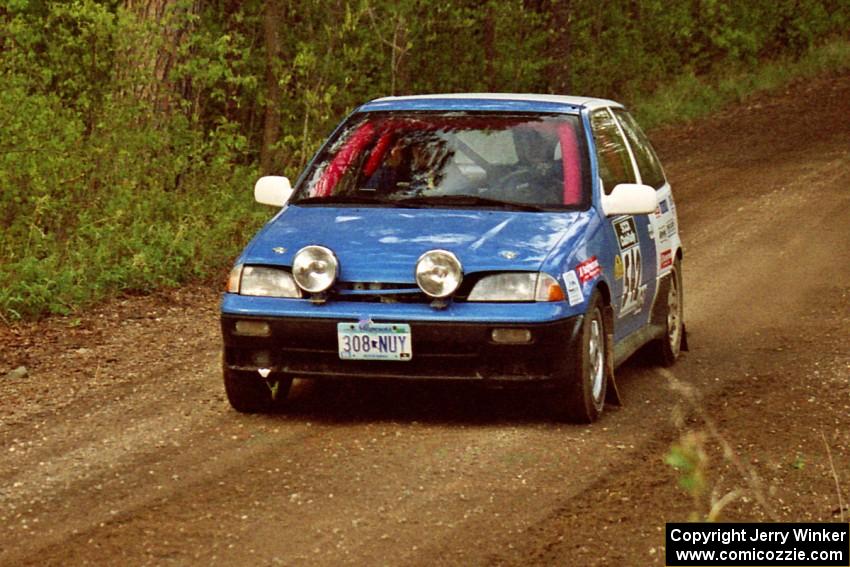 Dan Moore / John Hopponen at speed in their Suzuki Swift GTi in the Two Inlets State Forest.