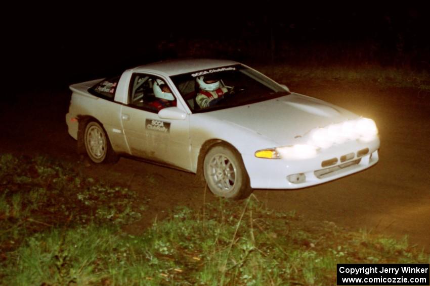 Chris Gilligan / Joe Petersen at speed at the crossroads spectator point in their Mistubishi Eclipse GSX.