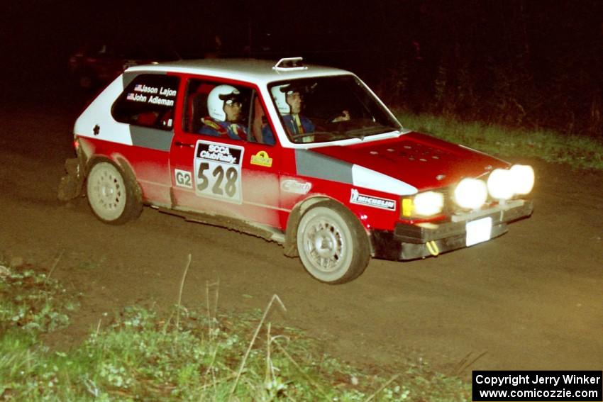 John Adleman / Jason Lajon at speed at the spectator point at the crossroads in their VW GTI.