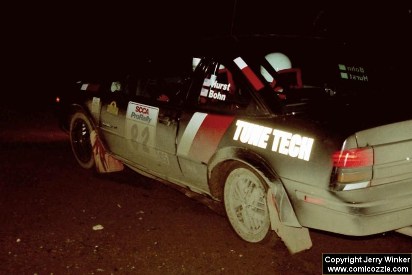 Mike Hurst / Rob Bohn drift their Pontiac Sunbird Turbo through a 90-right on the rally's final stage.