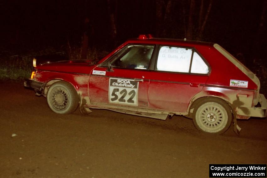 Jon Butts / Gary Butts set up for a 90-right at night in their Dodge Omni.