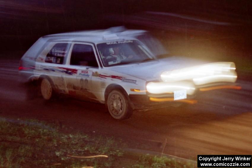 Bob Nielsen / Brett Corneliusen at speed at the crossroads spectator point in their VW Golf.